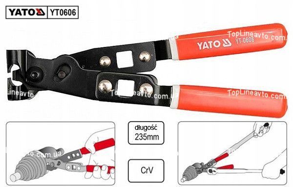 Щипці для хомутів на кожухи, l= 235 мм, YATO YT-0606 YT-0606 фото