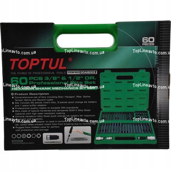 Професійний набір біт TORX, HEX, SPLINE, RIBE, SQ 60од. TOPTUL GCAI6003 GCAI6003 фото