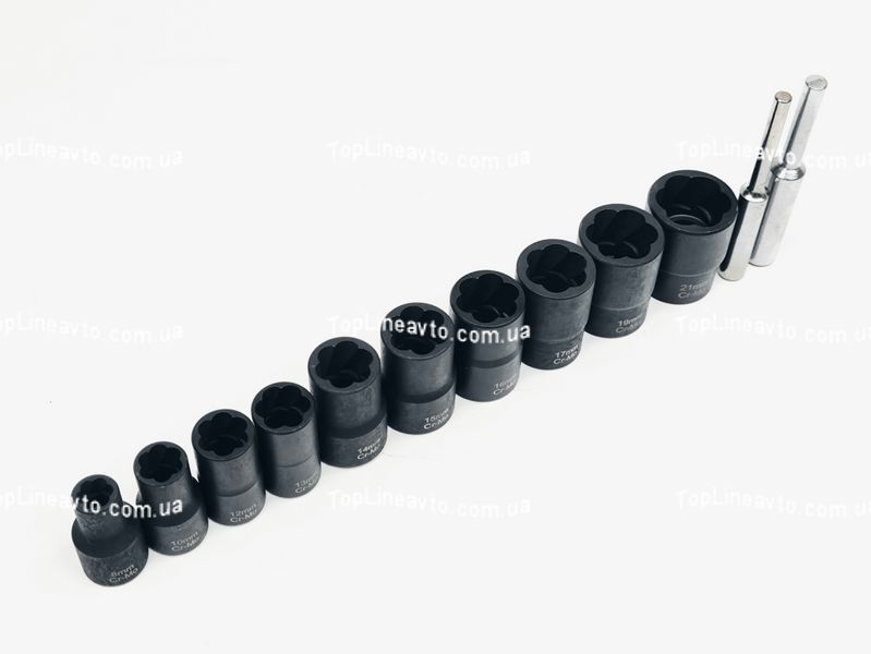 Набор головок для повреждённых болтов и гаек 3/8", 1/2", 8&ndash;21 мм. Profline 18991 18991 фото