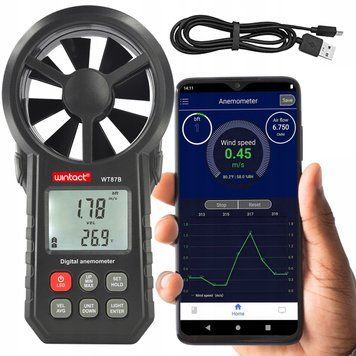Анемометр крыльчатый USB, Bluetooth 0,3-30м/с, -10-45&deg;C WINTACT WT87B WT87B фото