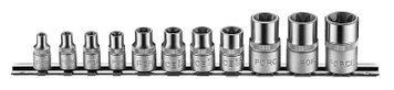 Набір головок 1/2" Е-профіль (Torx) та 1/4", 3/8" 11 од. (E5-E20) Force 4113 4113 F фото