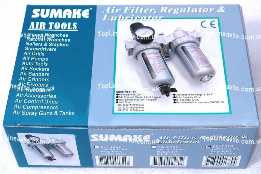 Фільтр повітряний 1/2" з регулятором і лубрикатором SUMAKE SA-2324 SA-2324 фото