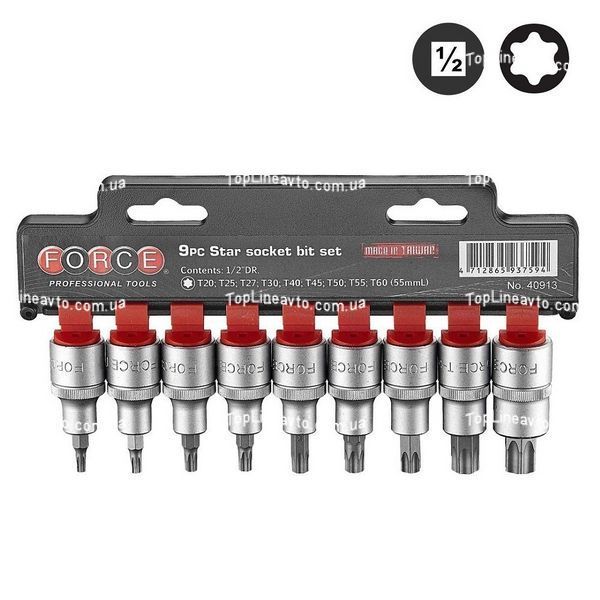 Набор бит Torx в головке 1/2", 9 пр., L=55 мм Force&nbsp;40913 F 40913 F фото