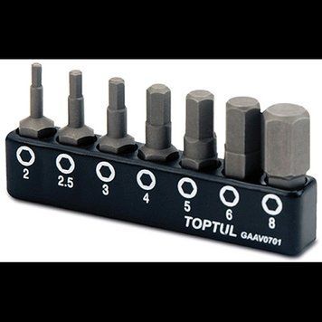 Набір біт шестигранних TOPTUL 1/4" 7 од. (Hex: 2, 2.5, 3, 4, 5, 6, 8mm) GAAV0701 GAAV0701 фото