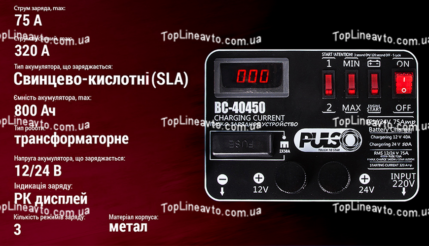Пуско-зарядное устр-во 12&24V/75A/Start-320A/цифр.индик. PULSO BC-40450 BC-40450 фото