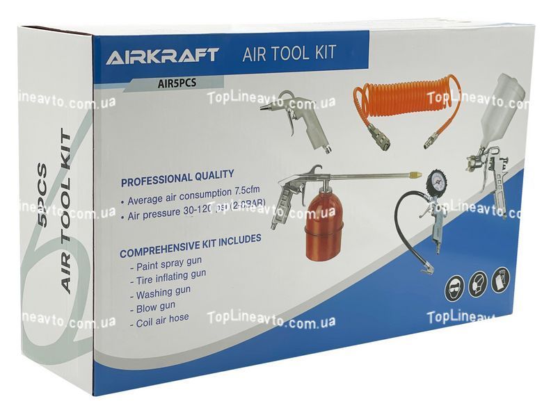 Набір фарбувальний пневматичний 5 од. AIRKRAFT AIR5PCS AIR5PCS фото