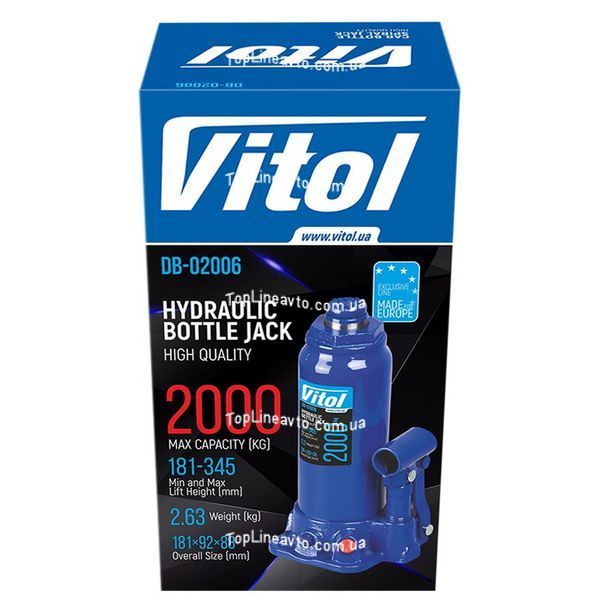Домкрат пляшковий 2 т Vitol ДБ-02006 ДБ-02006 фото